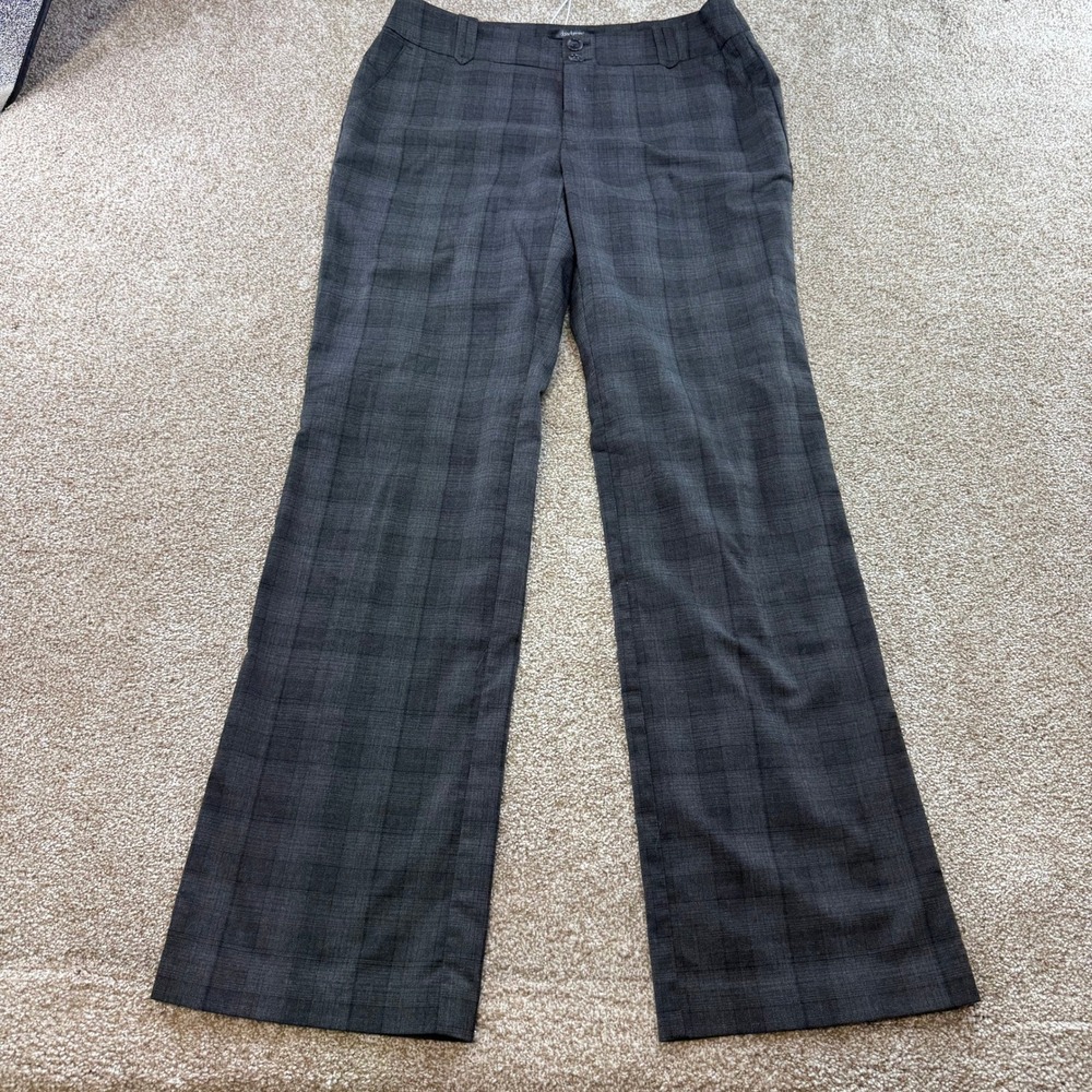 Daisy Fuentes Womens Grey Plaid Straight Leg Dress Pants 8 Stretch Trousers Work